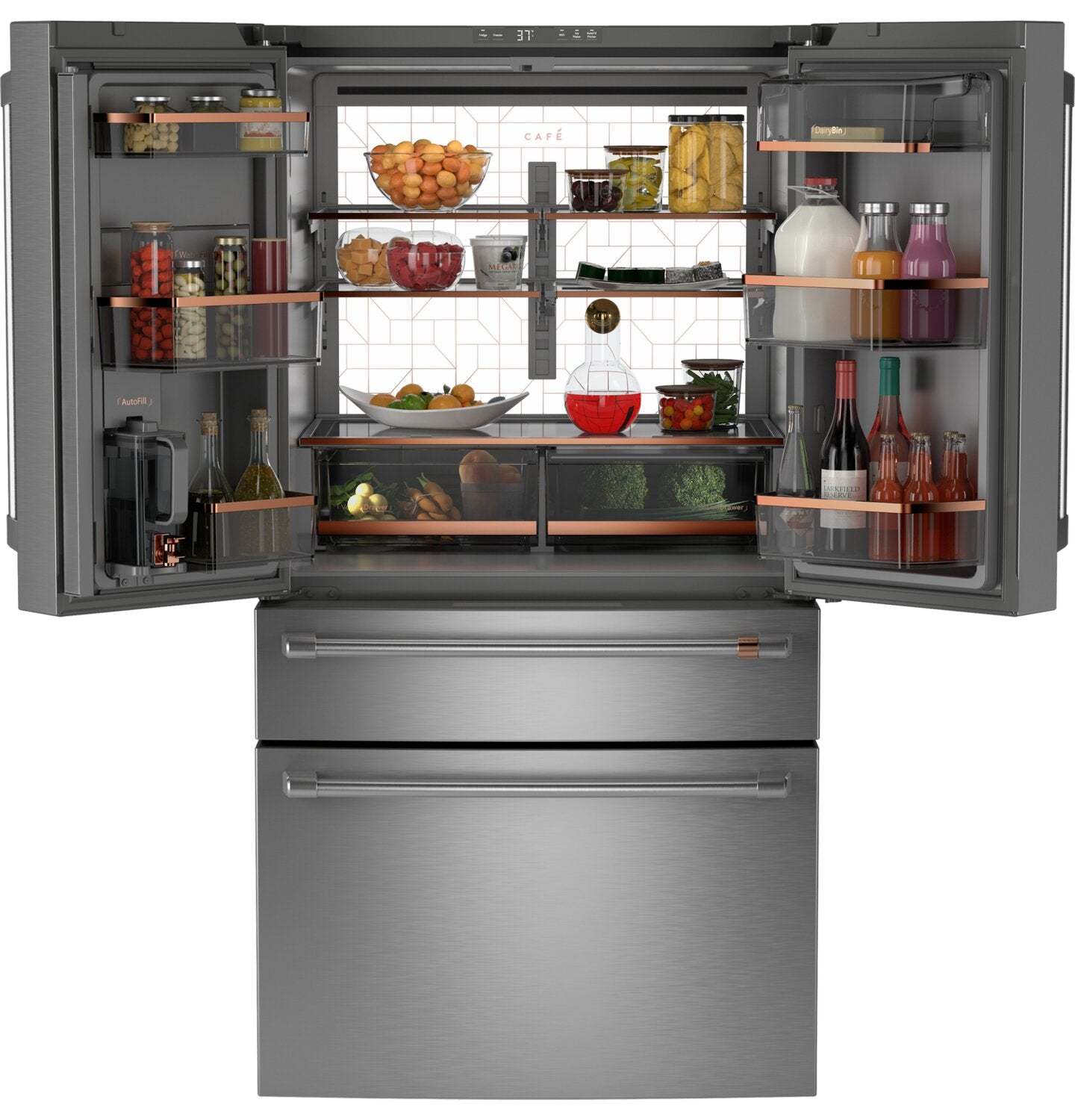 Réfrigérateur intelligent Café 36" 23,2 pi3 à profondeur de comptoir 4 portes françaises - Acier inoxydable - CJE23DP2WS1 | Réfrigérateur 4 portes Café de 23,2 pi3 et de 36 po de profondeur comptoir à portes françaises - acier inoxydable - CJE23DP2WS1
