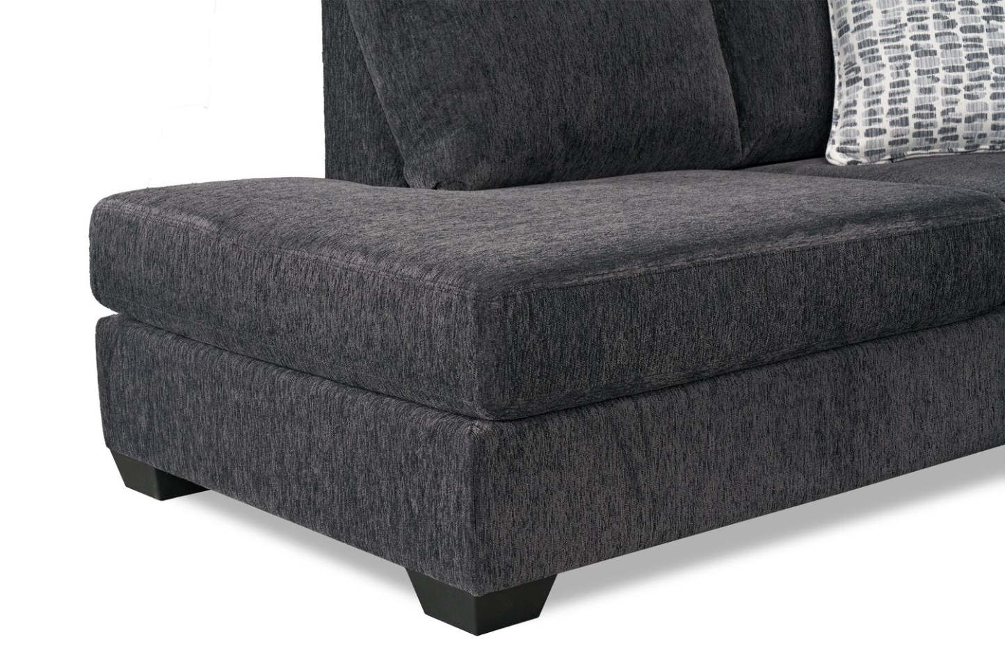 Fabriqué au Canada, canapé sectionnel de gauche Morgan 2 pièces en tissu de chenille avec coussins décoratifs - gris