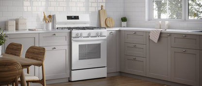 Cuisinière à gaz Frigidaire de 5,1 pi³ avec préchauffage rapide et surface de cuisson à 5 brûleurs - Blanc - FCRG3062AW | Frigidaire 5.1 Cu. Ft. Gas Range With Quick Preheat and Five Burner Cooktop -…