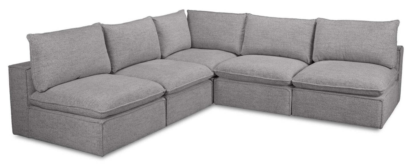 Fusion Modular 5-Piece Silver Grey Chenille Fabric Armless Sectional | Canapé sectionnel sans accoudoirs modulaire Fusion 5 pièces en tissu de chenille gris argenté