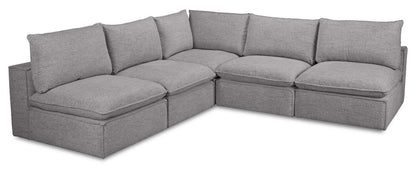 Fusion Modular 5-Piece Silver Grey Chenille Fabric Armless Sectional | Canapé sectionnel sans accoudoirs modulaire Fusion 5 pièces en tissu de chenille gris argenté