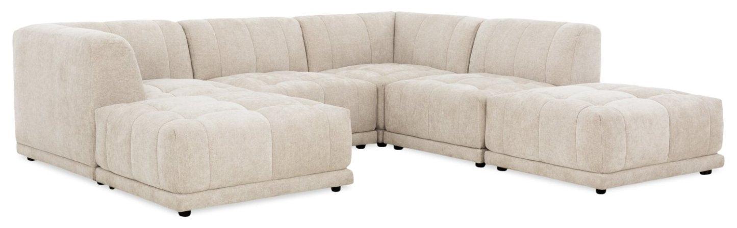 Canapé sectionnel modulaire Oaklyn Kort &amp; Co. 6 pièces en tissu avec poufs et coussins de siège capitonnés - beige