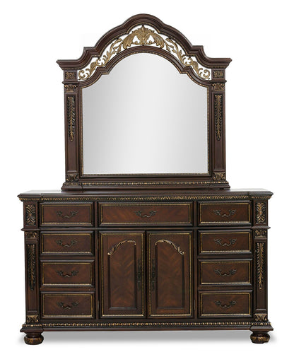 Commode Wynn pour chambre à coucher à 9 tiroirs avec armoire de rangement, 67,8 L x 40,5 H - Brun Cerise | Commode Wynn de 67,8 po (L) x 40,5 po (H) à 9 tiroirs avec armoire de rangement pour la chambre à coucher - brun cerisier