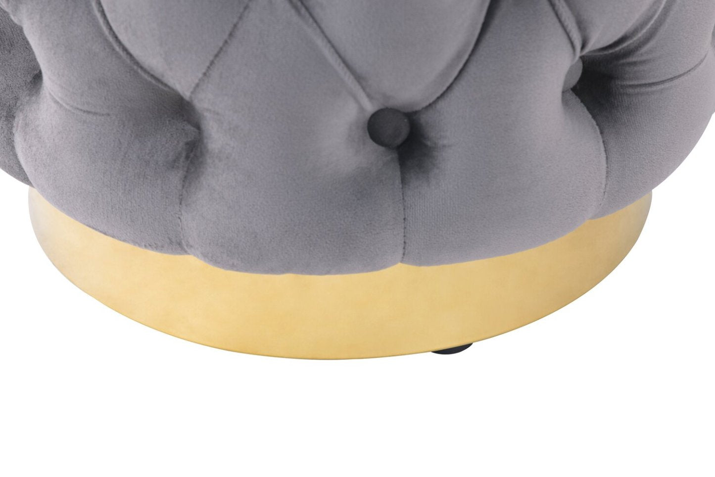 Pouf rond Adell de 17 po en tissu avec base dorée - gris