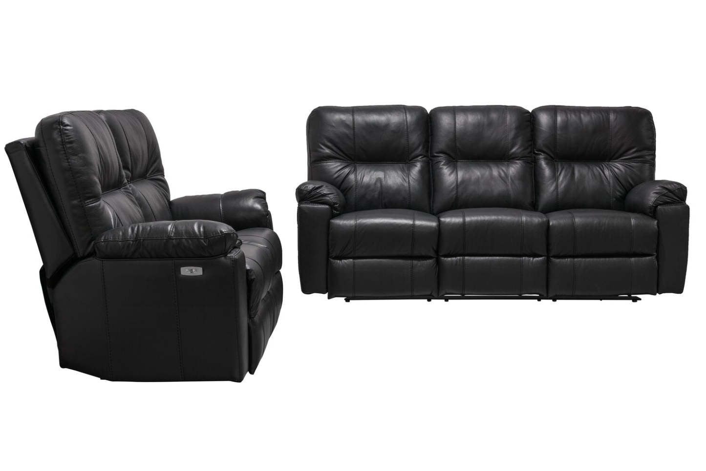 Sofa à inclinaison électrique Dawson de 87 po fabriqué au Canada en cuir véritable avec port USB et oussins décoratifs - noir