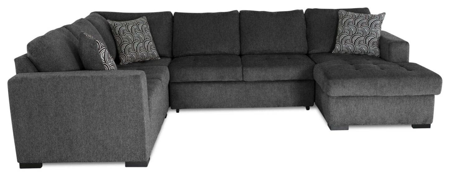 Made in Canada Legend 4-Piece Right-Facing Chenille Fabric Sleeper Sectional with Storage Chaise - Pepper Grey | Canapé-lit sectionnel de droite Legend 4 pièces fabriqué au Canada en tissu de chenille avec chaise longue de rangement - gris poivre