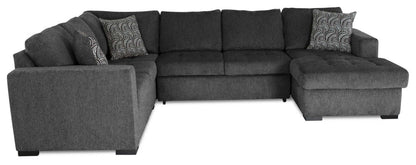 Made in Canada Legend 4-Piece Right-Facing Chenille Fabric Sleeper Sectional with Storage Chaise - Pepper Grey | Canapé-lit sectionnel de droite Legend 4 pièces fabriqué au Canada en tissu de chenille avec chaise longue de rangement - gris poivre