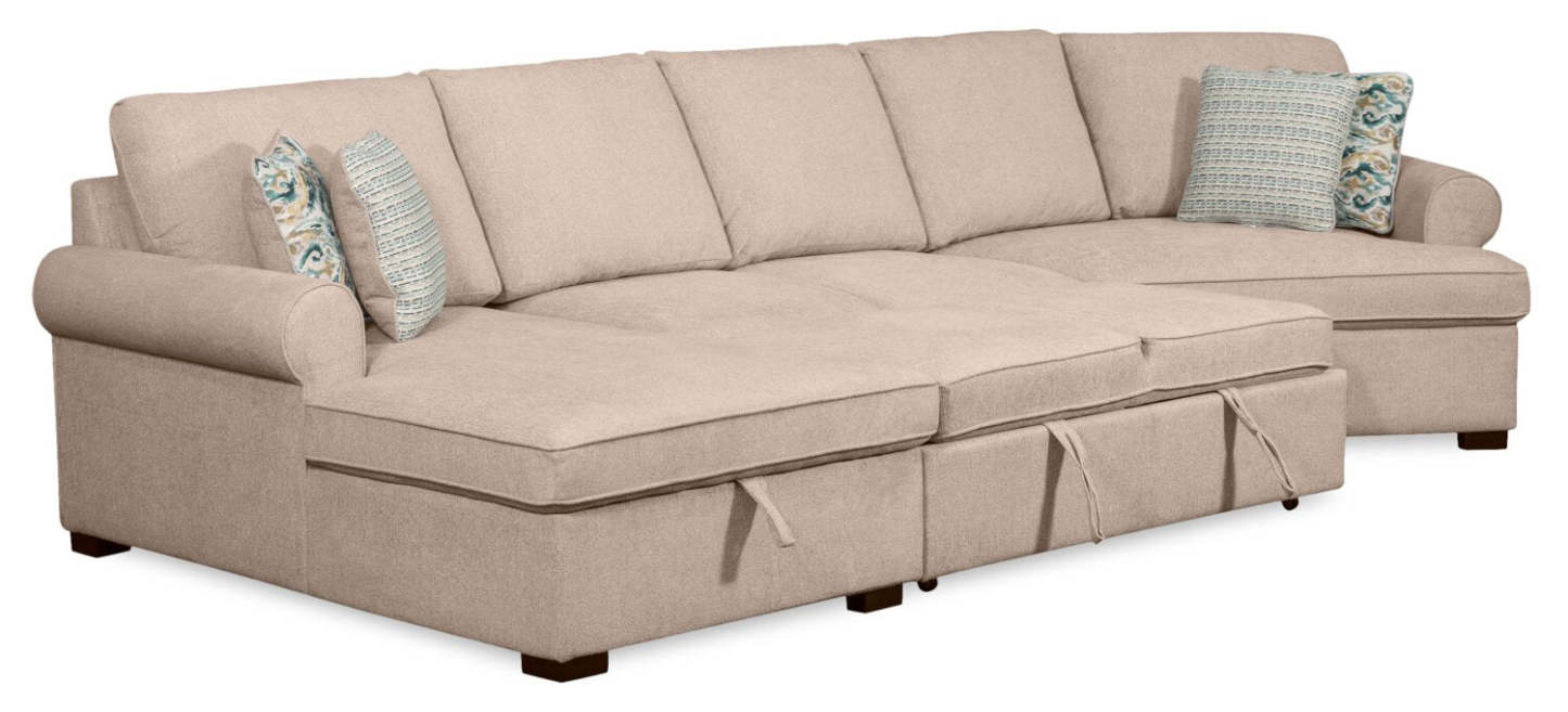 Scott Living Haven 3-Piece Right-Facing Chenille Fabric Cuddler Sleeper Sectional with Storage - Taupe | Canapé-lit sectionnel enveloppant de droite Haven de Scott Living 3 pièces en tissu de chenille avec rangement - taupe