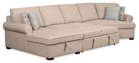 Scott Living Haven 3-Piece Right-Facing Chenille Fabric Cuddler Sleeper Sectional with Storage - Taupe | Canapé-lit sectionnel enveloppant de droite Haven de Scott Living 3 pièces en tissu de chenille avec rangement - taupe