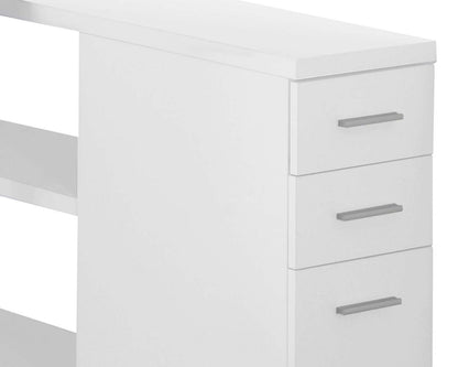 Bureau réglable en forme de L Milo 47,25 avec 3 tiroirs et étagères ouvertes - Blanc|Bureau réglable en forme de L Milo de 47,25 po à 3 tiroirs avec tablettes ouvertes - blanc
