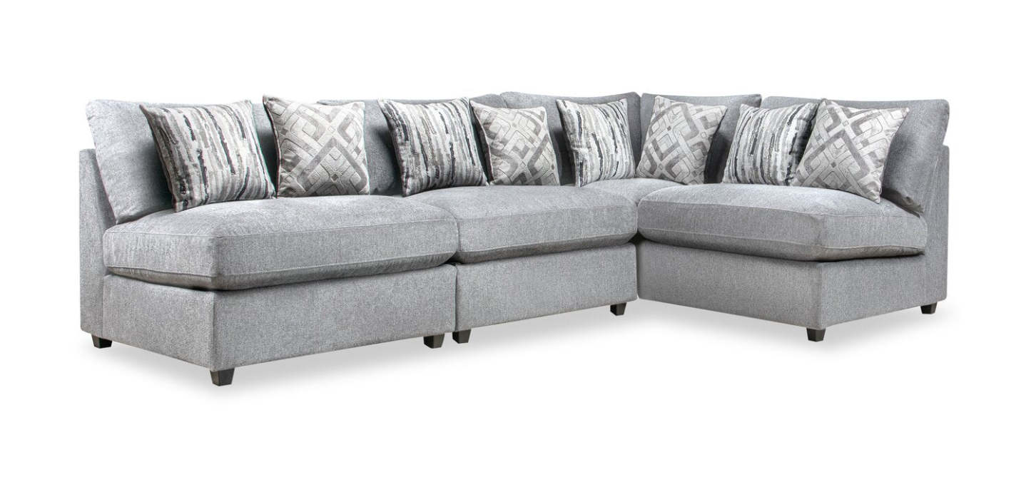 Sofa sectionnel modulaire Evolve de Scott Living 4 pièces en tissu d’apparence lin avec coussins en duvet et plumes - gris