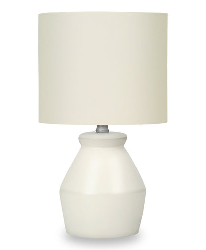 17 Cream Ceramic Linen Drum Shade Table Lamp|Lampe de table de 17 po en céramique crème avec abat-jour cylindrique en lin