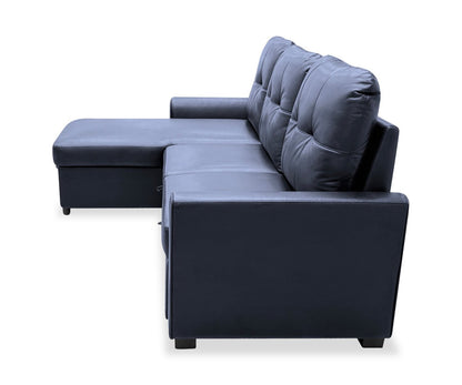 Carter 2-Piece Left-Facing Leather-Look Fabric Sleeper Sectional with Storage Chaise - Black | Canapé-lit sectionnel gauche Carter 2 pièces en tissu d’apparence cuir avec chaise longue de rangement - noir