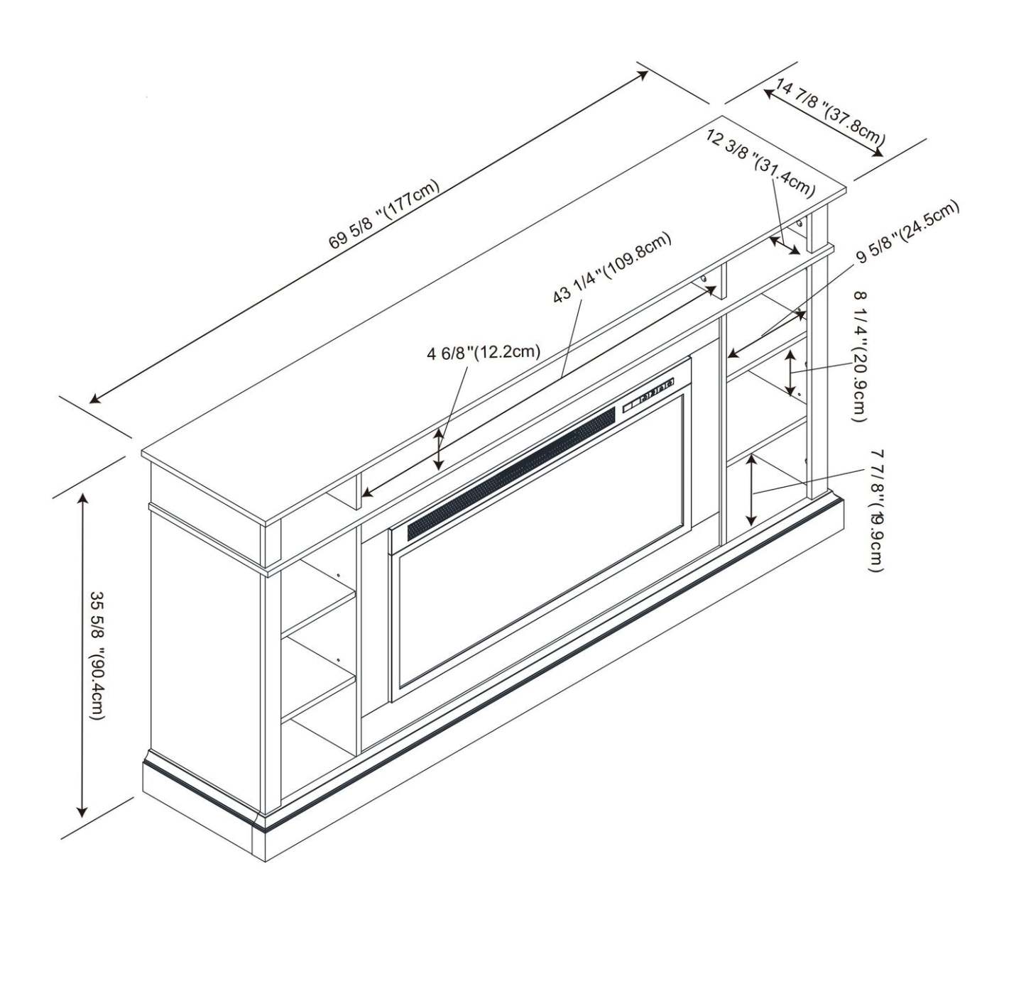 Meuble pour téléviseur Lappland de 70 po avec foyer électrique, rangement et système de gestion des câbles pour téléviseurs jusqu’à 80 po - noir