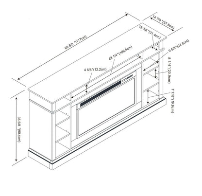 Meuble pour téléviseur Lappland de 70 po avec foyer électrique, rangement et système de gestion des câbles pour téléviseurs jusqu’à 80 po - noir