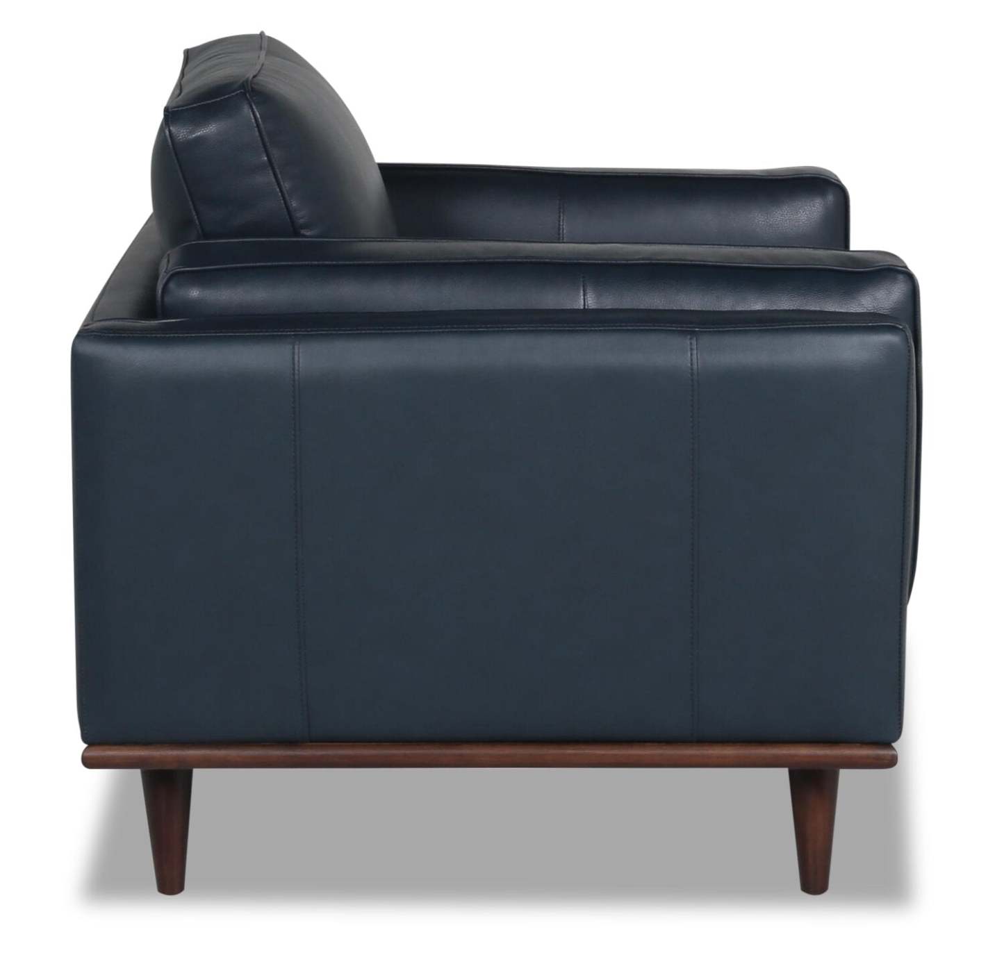 Vivia 40 Fauteuil en cuir véritable avec coussin de siège amovible et base en bois - bleu marine | Chaise Vivia 40 en cuir véritable avec coussin de siège amovible et base en bois - Bleu marine