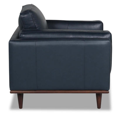 Vivia 40 Fauteuil en cuir véritable avec coussin de siège amovible et base en bois - bleu marine | Chaise Vivia 40 en cuir véritable avec coussin de siège amovible et base en bois - Bleu marine