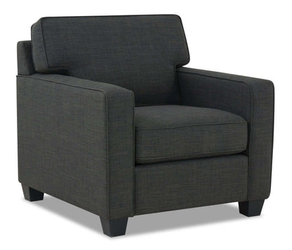 Made in Canada Sawyer 35 Linen-Look Fabric Chair with Reversible Cushions and Track Arms - Charcoal Grey | Fauteuil Sawyer de 35 po fabriqué au Canada en tissu d’apparence lin avec coussins réversibles et accoudoirs rectilignes - gris anthracite