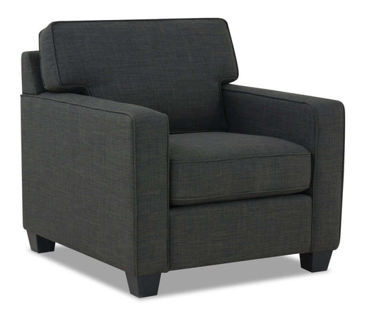 Made in Canada Sawyer 35 Linen-Look Fabric Chair with Reversible Cushions and Track Arms - Charcoal Grey | Fauteuil Sawyer de 35 po fabriqué au Canada en tissu d’apparence lin avec coussins réversibles et accoudoirs rectilignes - gris anthracite