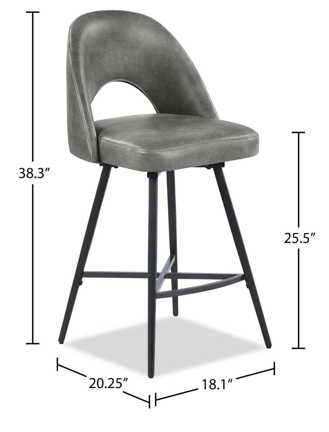 Kort &amp; Co. Tabouret à hauteur de comptoir Bay avec siège pivotant, tissu en cuir végétalien, métal - Gris | Tabouret Bay de Kort &amp; Co. de hauteur comptoir en tissu de cuir végétalien et en métal avec siège pivotant - gris