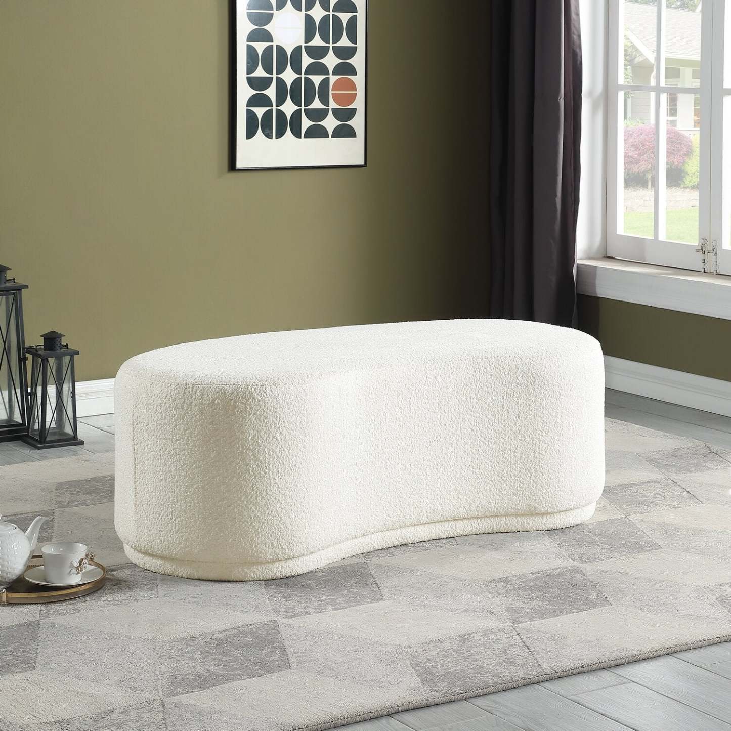 Maren 47.25 Banc courbé en tissu - Crème | Banc arrondi Maren de 47,25 po en tissu - crème