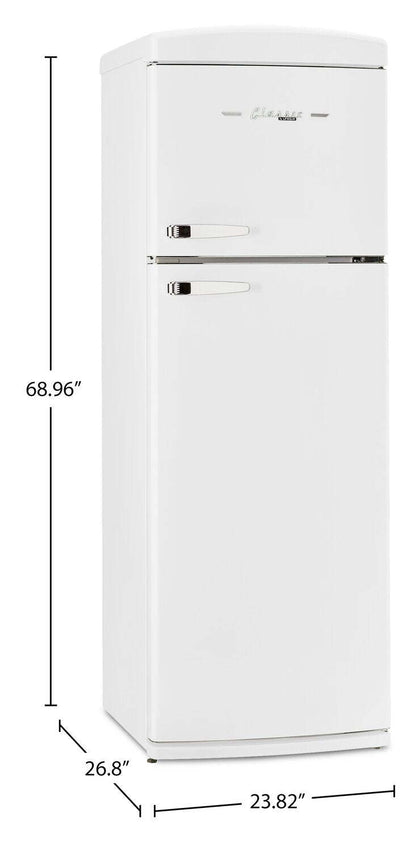 Unique Classique Rétro 24 11 Pi Cu. Réfrigérateur à congélateur supérieur – Blanc guimauve - UNQ-310L W TM | Réfrigérateur Classic Rétro d'Unique de 24 po et de 11 pi3 à congélateur supérieur - blanc guimauve - UNQ-310L W TM