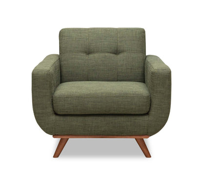 Fauteuil Freeman Kort &amp; Co. de 37 po en tissu d'apparence lin avec pattes en bois et coussin de dossier capitonné - vert avocat