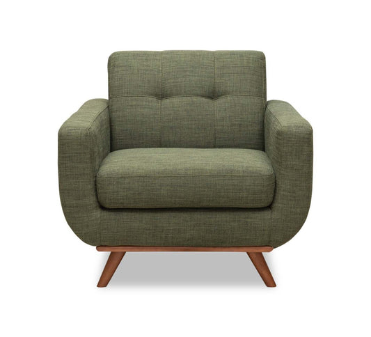 Fauteuil Freeman Kort &amp; Co. de 37 po en tissu d'apparence lin avec pattes en bois et coussin de dossier capitonné - vert avocat