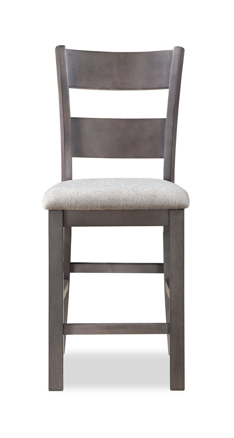 Chaise de salle à manger à hauteur de comptoir Krew avec tissu en polyester, dossier en échelle, mélamine - Gris | Chaise de salle à manger Krew de hauteur comptoir en tissu de polyester et en mélamine avec dossier en échelle - grise