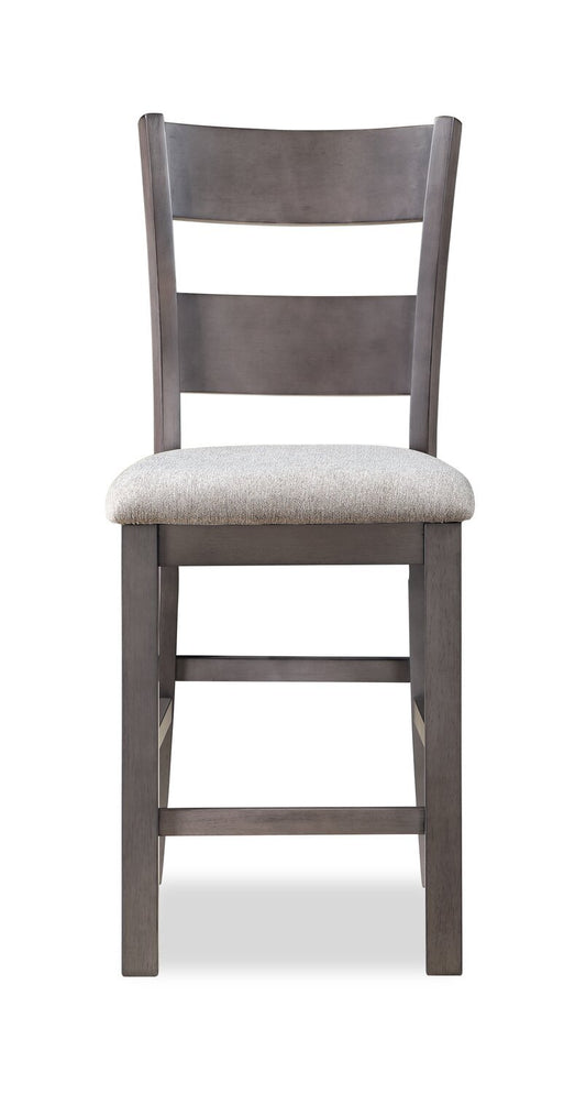 Chaise de salle à manger à hauteur de comptoir Krew avec tissu en polyester, dossier en échelle, mélamine - Gris | Chaise de salle à manger Krew de hauteur comptoir en tissu de polyester et en mélamine avec dossier en échelle - grise