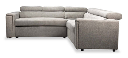 Canapé sectionnel Savvy 3 pièces en tissu d'apparence lin avec appuis-têtes réglables, porte-gobelets et port USB - gris