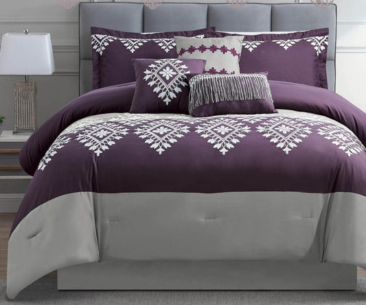 Lisbon 7-Piece King Comforter Set - Purple  | Ensemble d'édredon Lisbon 7 pièces - pour très grand lit - violet | LISBN7KG