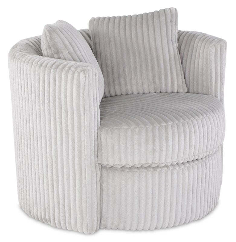 Made in Canada Petite 36 Chenille Fabric Swivel Cuddler Accent Chair - Groove Mist Grey | Fauteuil d’appoint pivotant Cuddler Petite de 36 po fabriqué au Canada en tissu de chenille - gris Groove Mist