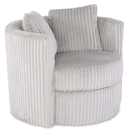 Made in Canada Petite 36 Chenille Fabric Swivel Cuddler Accent Chair - Groove Mist Grey | Fauteuil d’appoint pivotant Cuddler Petite de 36 po fabriqué au Canada en tissu de chenille - gris Groove Mist