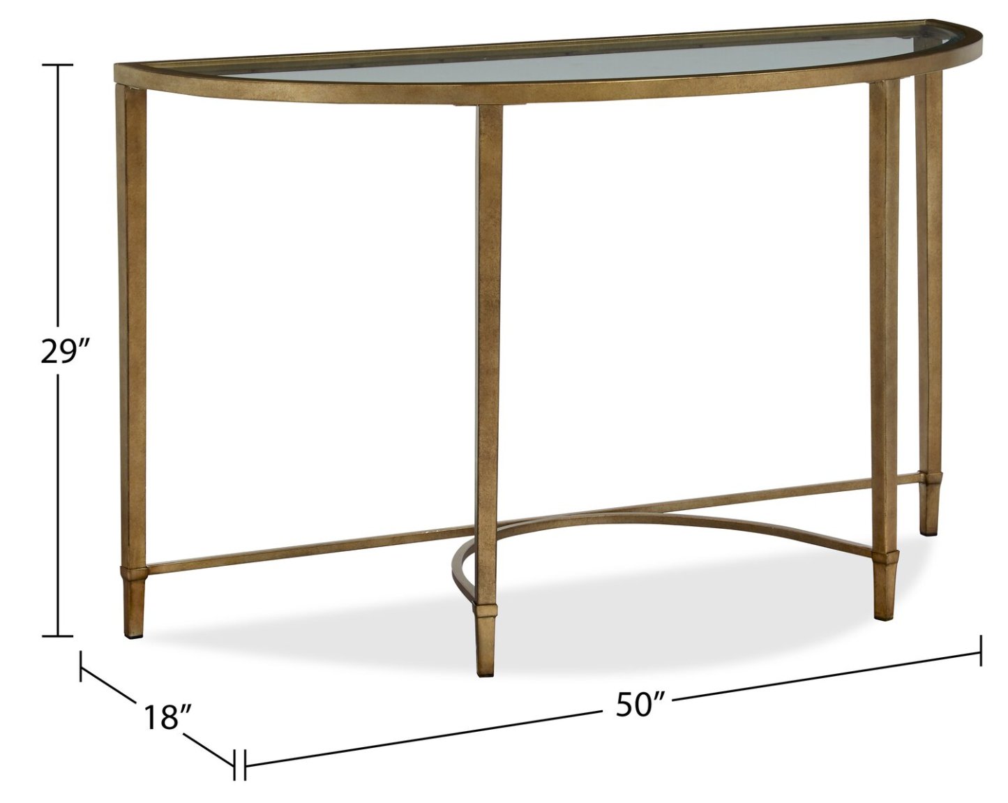 Copia 50 Traditional Glass Top Sofa Table - Silver and Gold with Metal Base|Table de salon traditionnelle Copia de 50 po avec dessus en verre - argent et or avec base en métal
