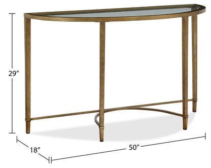 Copia 50 Traditional Glass Top Sofa Table - Silver and Gold with Metal Base|Table de salon traditionnelle Copia de 50 po avec dessus en verre - argent et or avec base en métal