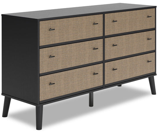 Commode à 6 tiroirs Kylo pour chambre à coucher, 59 L x 33,9 H, Moderne Mid-Century - Bicolore Noir et Beige | Commode moderne du milieu du 20e siècle Kylo de 59 po (L) x 33,9 po (H) à 6 tiroirs pour la chambre à coucher - deux teintes, noir et beige