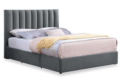 Tête de lit rembourrée Amos en tissu anthracite, canalisé - Queen Size | Tête de lit rembourrée Amos en tissu anthracite en canaux - format grand lit