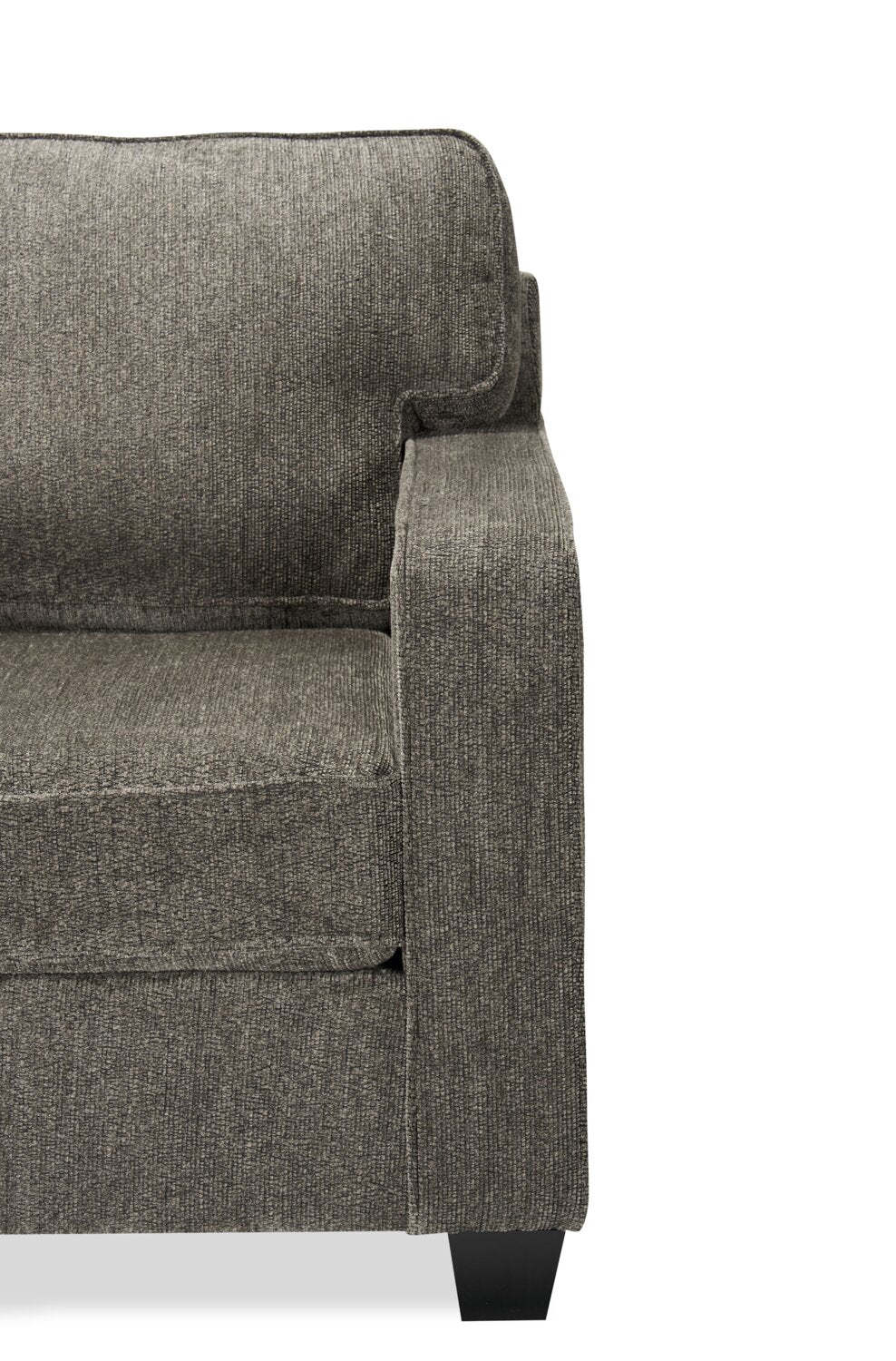 Made in Canada Lennox 35 Chenille Fabric Chair with Reversible Cushions and Track Arms - Grey | Fauteuil Lennox de 35 po fabriqué au Canada en tissu de chenille avec coussins réversibles et accoudoirs rectilignes - gris
