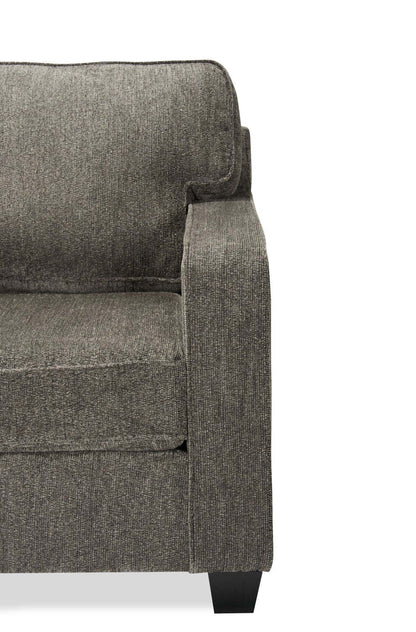 Made in Canada Lennox 35 Chenille Fabric Chair with Reversible Cushions and Track Arms - Grey | Fauteuil Lennox de 35 po fabriqué au Canada en tissu de chenille avec coussins réversibles et accoudoirs rectilignes - gris