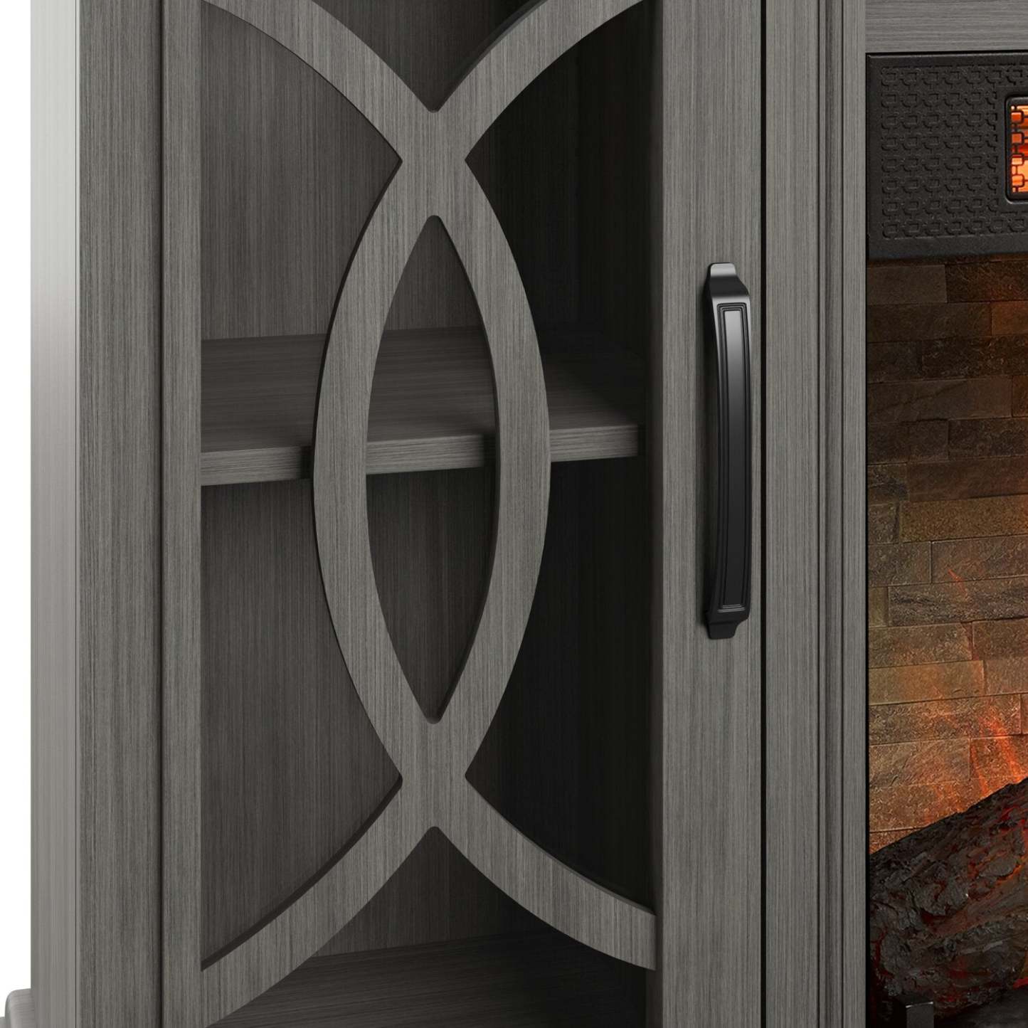 Meuble pour téléviseur contemporain Brooke de 62 po avec foyer électrique, rangement et système de gestion des câbles pour téléviseurs jusqu'à 70.