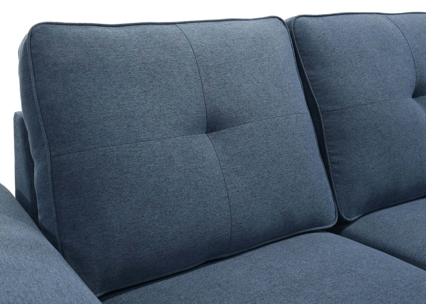 Sofa-lit sectionnel réversible Eden 2 pièces en tissu avec fauteuil long de rangement et coussins de dossier amovibles - bleu