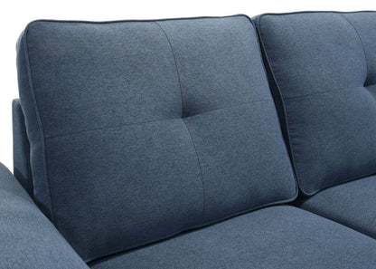 Sofa-lit sectionnel réversible Eden 2 pièces en tissu avec fauteuil long de rangement et coussins de dossier amovibles - bleu