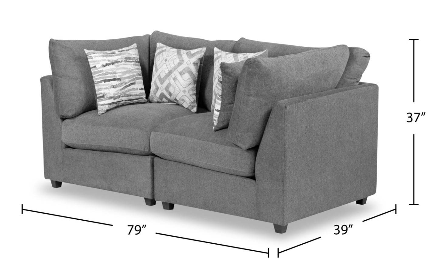 Scott Living Evolve Modular 79 Linen-Look Fabric Loveseat with Removable Feather Down Cushions - Charcoal Grey | Causeuse modulaire Evolve de Scott Living de 79 po en tissu d’apparence lin avec coussins amovibles en duvet et plumes - gris anthracite