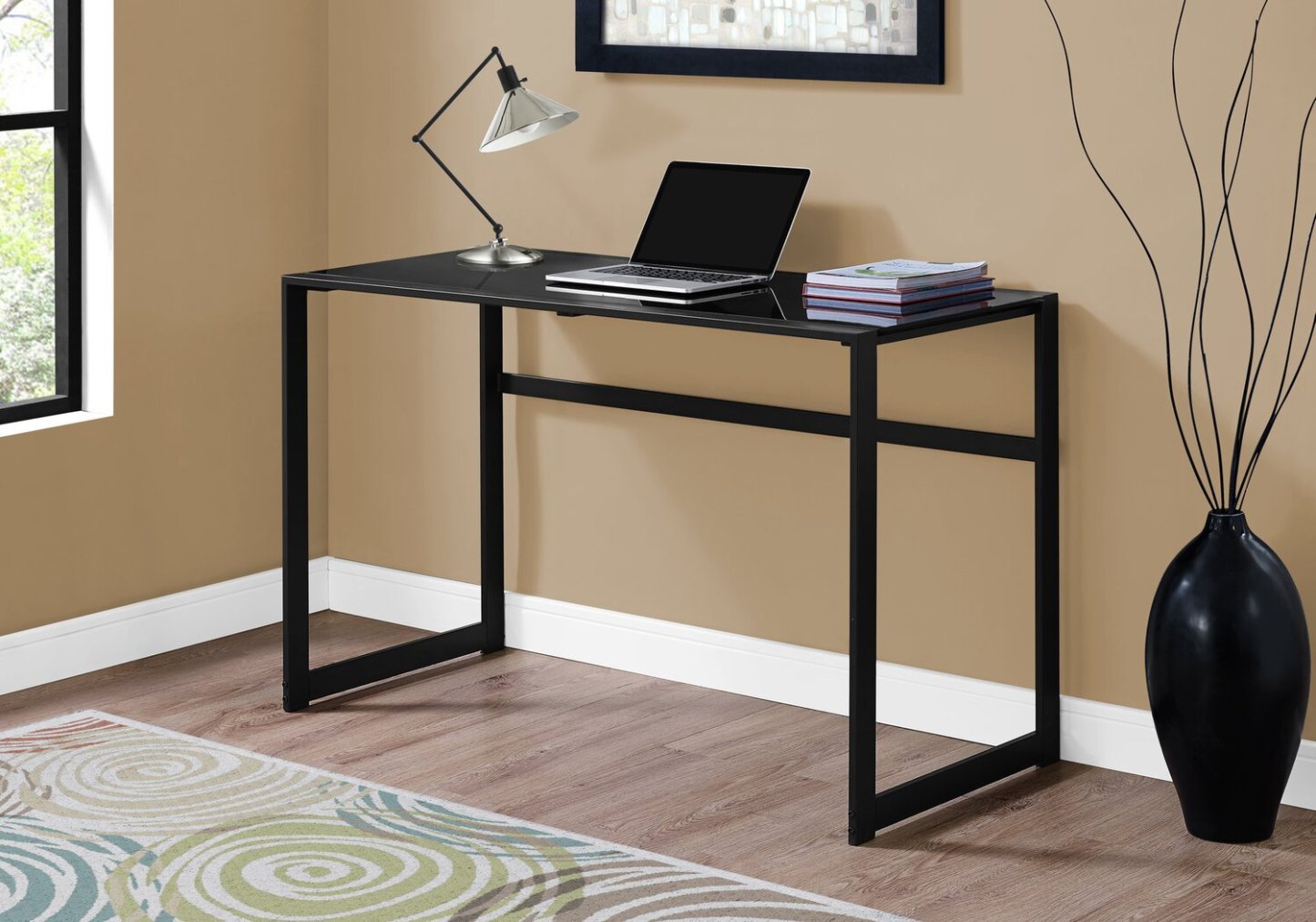 Kyle 48 Glass-Top Office Desk - Noir|Bureau Kyle de 48 po avec dessus en verre - noir