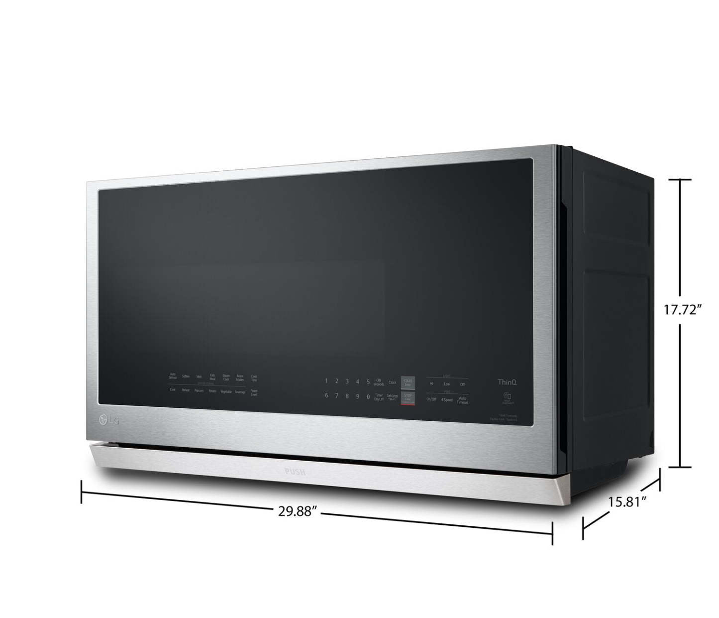 LG 2,1 Cu. Fort. Micro-ondes à grande portée avec ExtendaVent™ et cuisson par capteur - Acier inoxydable anti-taches… | Quatre à micro-ondes à hotte intégrée LG de 2,1 pi³ avec ExtendaVentMC et cuisson par capteur - acier …