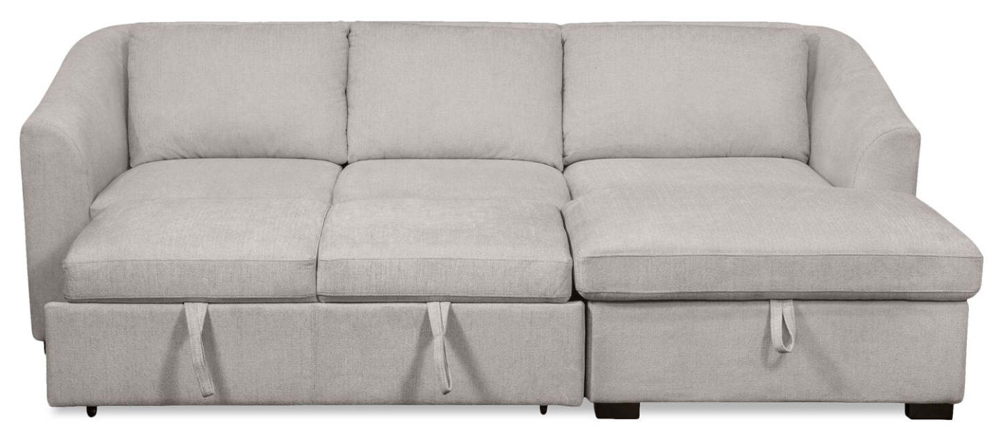 Envy 2-Piece Right-Facing Chenille Fabric Sleeper Sectional with Storage Chaise - Fog Grey | Canapé-lit sectionnel droit Envy 2 pièces en tissu de chenille avec chaise longue de rangement - gris brouillard