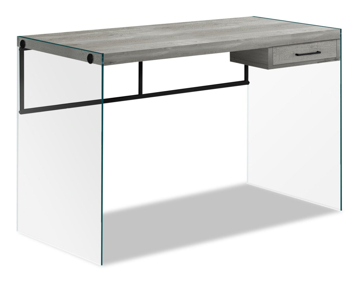 Bureau Isla 48 avec tiroir - Gris avec base en verre|Bureau Isla de 48 po avec tiroir - gris avec base en verre