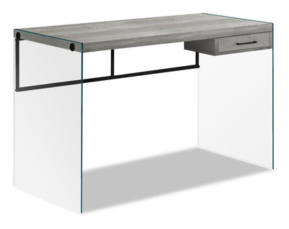 Bureau Isla 48 avec tiroir - Gris avec base en verre|Bureau Isla de 48 po avec tiroir - gris avec base en verre
