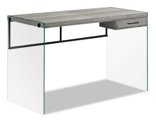 Bureau Isla 48 avec tiroir - Gris avec base en verre|Bureau Isla de 48 po avec tiroir - gris avec base en verre